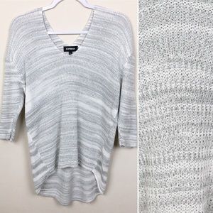 Express Double V Pullover Sweater Hi-Low Hem Gray